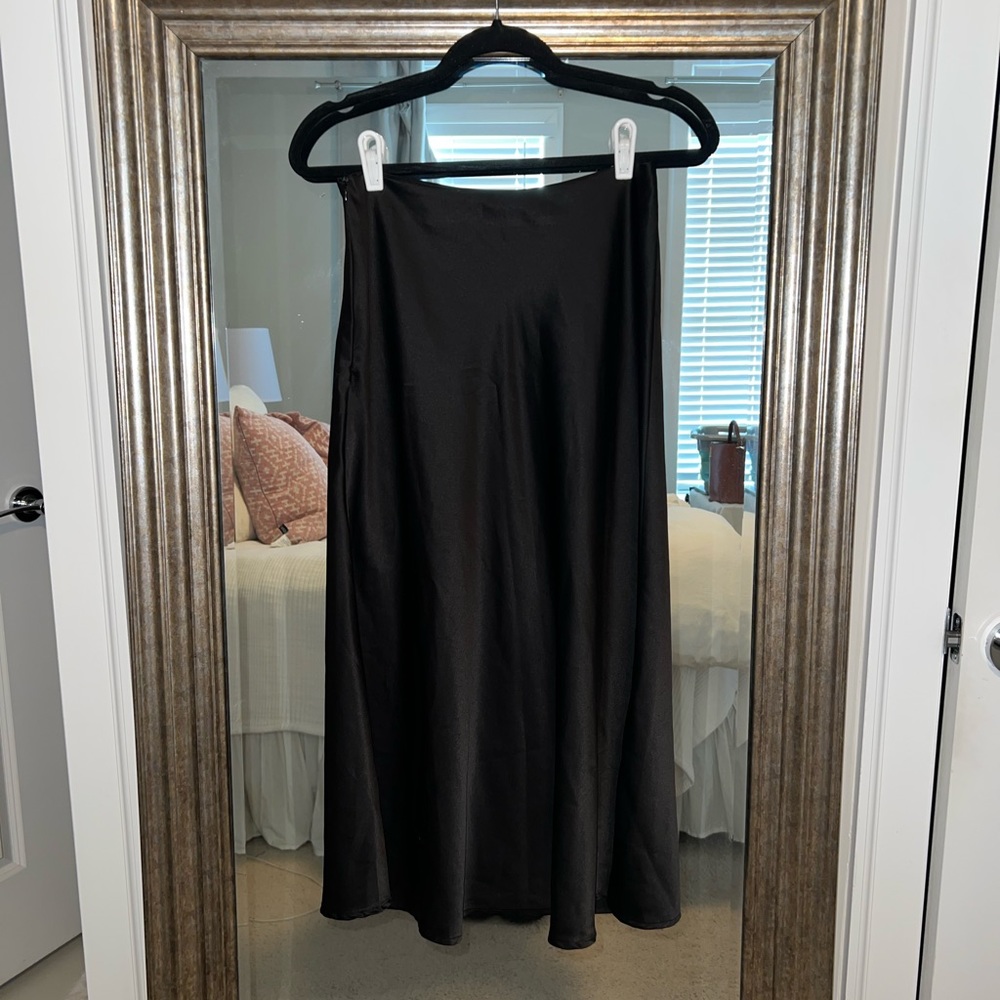 Black silk midi skirt
